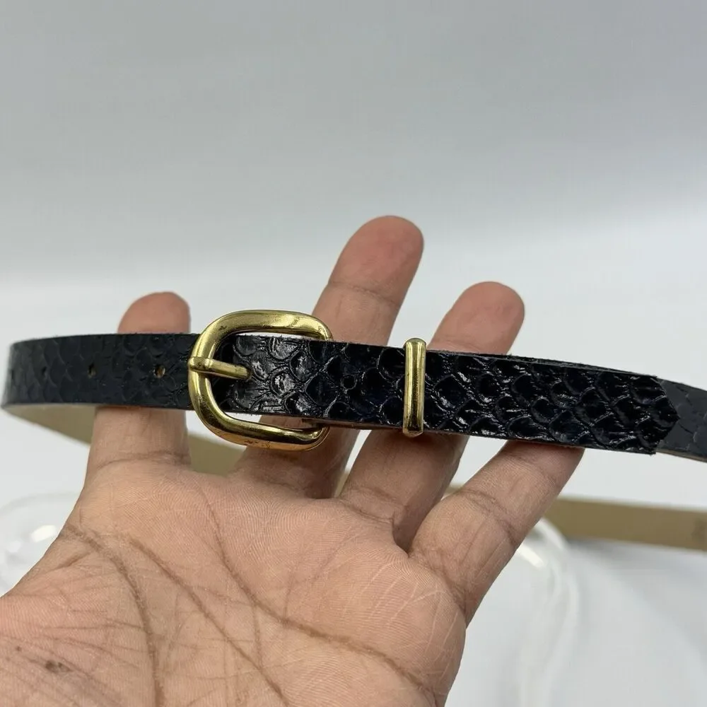 Women Gold Buckle Snakeskin Pattern Dress Belt Slim Wide Size 12